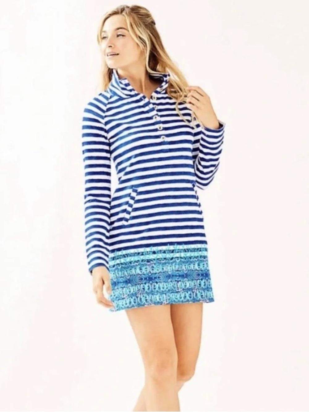 Lilly Pulitzer UPF 50 Women’s Captain Dress Bright Navy Positano Stripe Size M